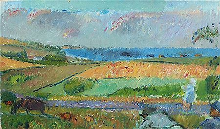 Summer landscape with a view of the bay.