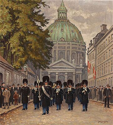 View from Copenhagen with The Royal Life Guards in front of The Marble Church by Hans Kruuse - Auction record, sale price, and art valuation. Compare with similar artists and explore comparable artworks.