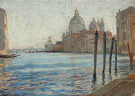 Venetian view from Canal Grande with the Santa Maria della Salute in the distance