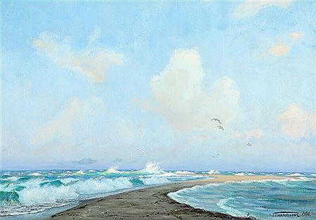 View of Grenen in Skagen. by Elias Petersen - Auction record, sale price, and art valuation. Compare with similar artists and explore comparable artworks.
