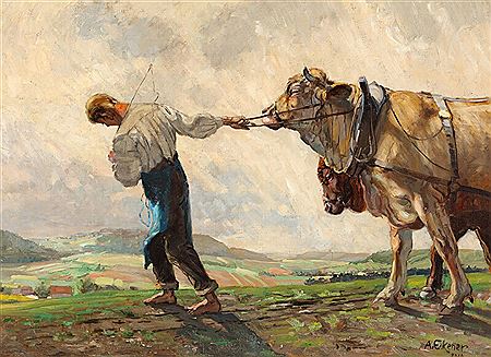 A farmer with his oxen. by Alexander Eckener - Auction record, sale price, and art valuation. Compare with similar artists and explore comparable artworks.