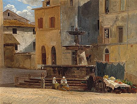 The town square of Sulmena in Abruzzo, Italy.