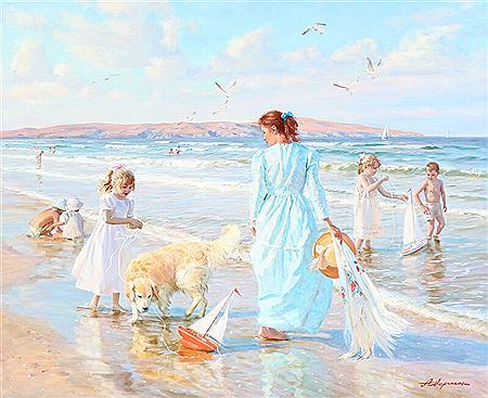 A Russian woman with children at the coast of the Black Sea on Crimea. by Olaf Simony Jensen - Auction record, sale price, and art valuation. Compare with similar artists and explore comparable artworks.