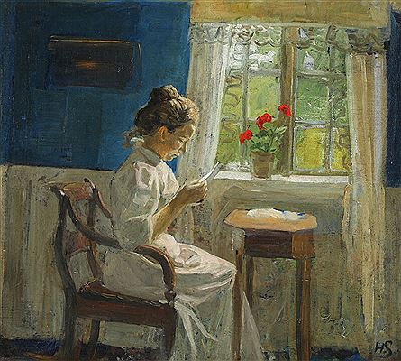 Interior with reading woman.