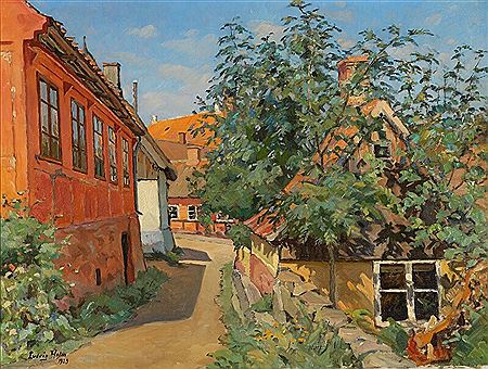 Street view with timber framed houses.
