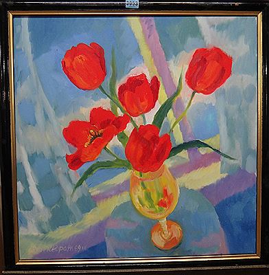 Still life of tulips in a vase
