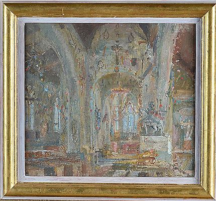 Interior of Blossoville church during preparations for the corn festival