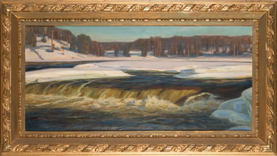 Rapids in winter sunlight