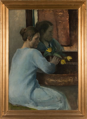 Woman in a blue dress