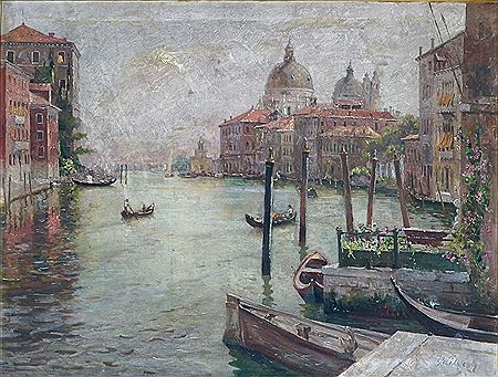 Canal Scene in Venice, Italy with Gondoliers