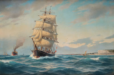 ”Svenskt barkskepp utanför Visby” (A Swedish barque off the coast of Visby) by Jacob Hagg - Auction record, sale price, and art valuation. Compare with similar artists and explore comparable artworks.