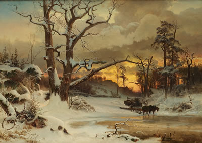 "Vinterstycke, solnedgång" (Winter scene, sunset)
