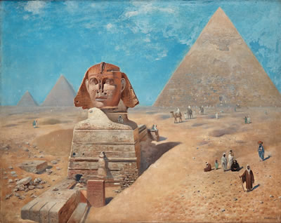 Egyptian landscape with the Sphinx and the Pyramid of Khafre