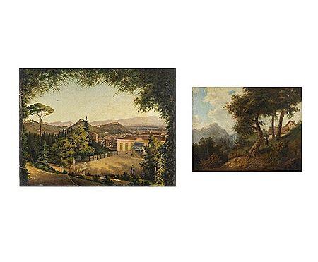 Pair of paintings depicting landscape with figures of the Tuscan countryside (pair) by Fabio Borbottoni - Auction record, sale price, and art valuation. Compare with similar artists and explore comparable artworks.