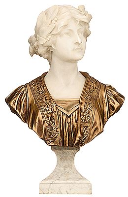 A bust of a girl with a laurel wreath
