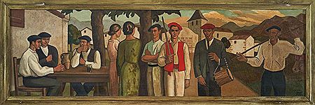 Fête au Pays Basque avec danseur au gilet rouge by Ramiro Arrue - Auction record, sale price, and art valuation. Compare with similar artists and explore comparable artworks.