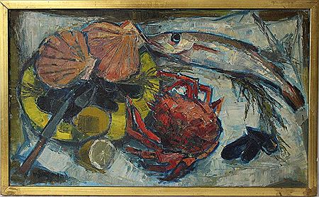 Table aux fruits de mer by Marguerite Bermond - Auction record, sale price, and art valuation. Compare with similar artists and explore comparable artworks.