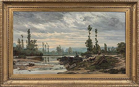 " Berger et son troupeau près de la rivière ",1873