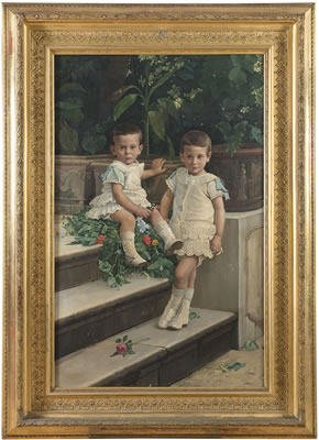 PORTRAIT OF TWO CHILDREN IN WHITE GAITERS