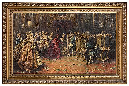 EIGHTEENTH CENTURY STYLE INTERIOR WITH CARDINAL AND NOBLEWOMEN by Carlo Antonio Montesi - Auction record, sale price, and art valuation. Compare with similar artists and explore comparable artworks.