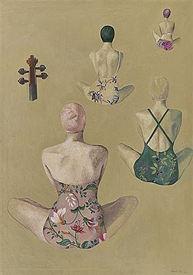 Swimmers and violin by Lia Szasz - Auction record, sale price, and art valuation. Compare with similar artists and explore comparable artworks.