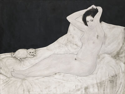 Nu sur un lit, avec un chien (Reclining Nude with A Small Dog)