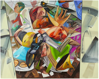 Sample artwork by Dana Schutz (Born 1976), known for contemporary macabre narrative, distorted figure painting, open caskets - View similar artists and auction records