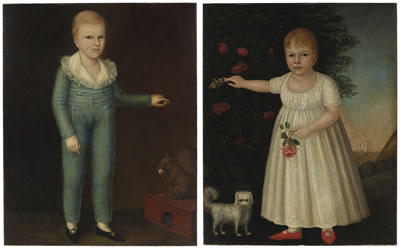 A Pair of Portraits: Boy with Squirrel and Girl with Dog (2)