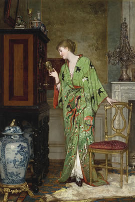 La collectionneuse au kimono vert by Frans (Franz) Verhas - Auction record, sale price, and art valuation. Compare with similar artists and explore comparable artworks.