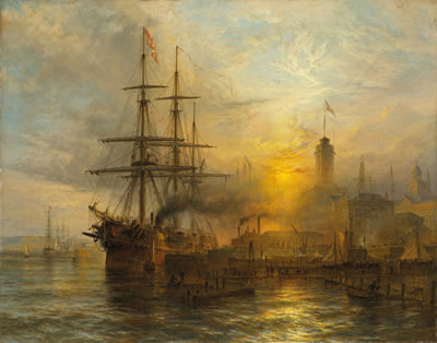 A Danish steamer moored alongside a busy dock by Henry Dawson - Auction record, sale price, and art valuation. Compare with similar artists and explore comparable artworks.