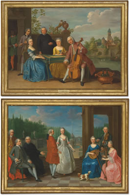 Pair: An elegant company, traditionally identified as the wedding of Jacob Johannes Cremers, all seated and making music on a terrace; and A portrait of Jacques-Jean Cremers (1736- after 1803) and his wife, dancing, on a garden terrace surrounded by other by William Henry Davis - Auction record, sale price, and art valuation. Compare with similar artists and explore comparable artworks.