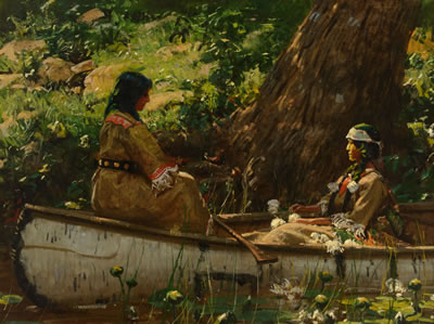 "Two Indians in a Canoe, Forest Interior (circa 1890)"