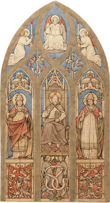 Deux projets de vitraux : Le Christ docteur entre les papes saint Léon et saint Grégoire ; et L’Arbre des apôtres(2)