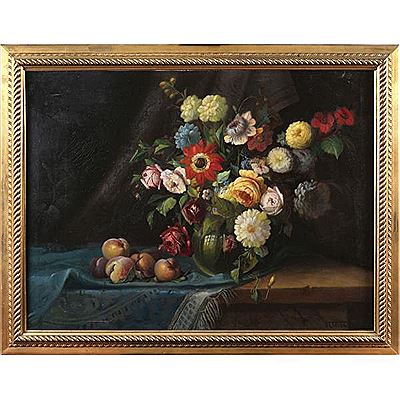 Still life with flowers and fruit vase