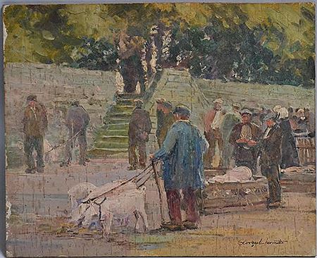 Guérande, le marché aux cochons by Georges Lhermitte - Auction record, sale price, and art valuation. Compare with similar artists and explore comparable artworks.