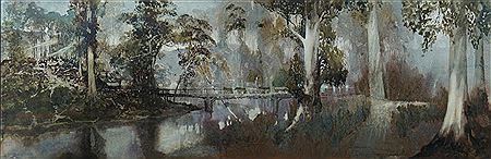 Horse Team Crossing, Australian River Landscape