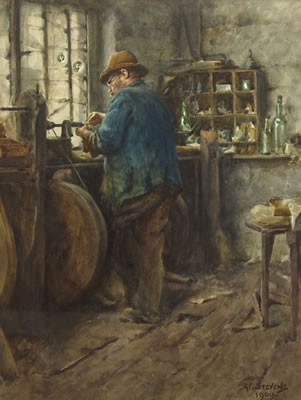 'A Whitby Jet Worker' by Albert George Stevens - Auction record, sale price, and art valuation. Compare with similar artists and explore comparable artworks.
