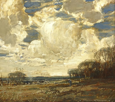 Landscape with Sheep under Heavy Clouds