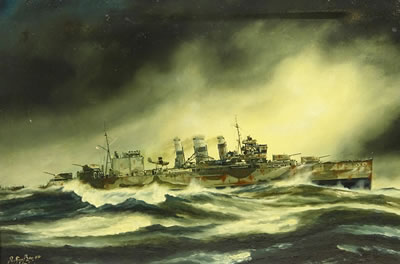 Naval Ship's Portrait - 'HMS. Suffolk in North Atlantic Patrol 23rd May 1941 in Search of the Bismarck'