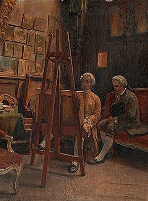 The painter on his easel.