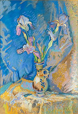 Still life with irises in a vase
