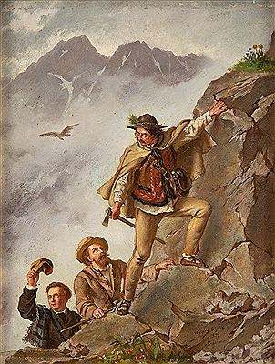 "Guide and tourists in Tatra Mountains", 1879 by Walery Eljasz-Radzikowski - Auction record, sale price, and art valuation. Compare with similar artists and explore comparable artworks.