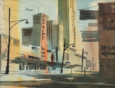 Sample artwork by Naomi Brotherton (1920 - 2024), known for watercolor buildings, night views, flowers, landscapes - View similar artists and auction records