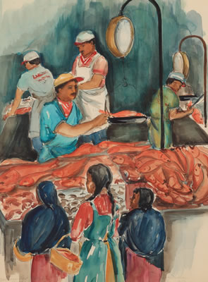 "Fish Market, 1957" by Doris Childress - Auction record, sale price, and art valuation. Compare with similar artists and explore comparable artworks.