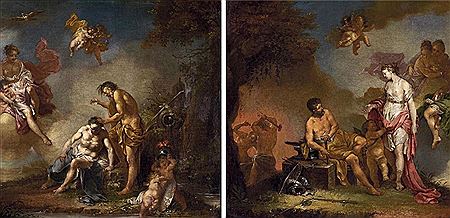 1. Venus in der Schmiede Vulkans. 2. Der Flussgott Numicius reinigt das Haupt des Aeneas.