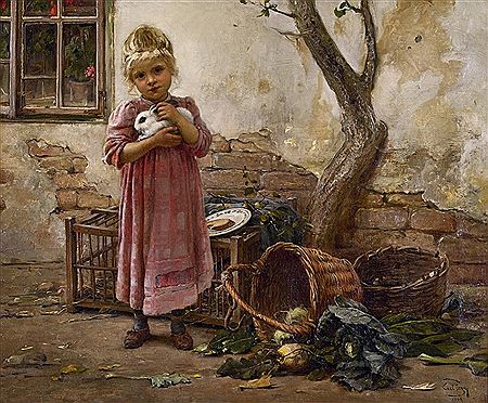 Blondes Mädchen mit Kaninchen