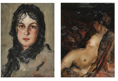 Double image: Portrait of a woman with a black veil, Nude