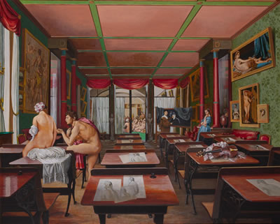 Sample artwork by George Deem (1932 - 2008), known for recreative figure-dance, views, conceptual realism - View similar artists and auction records