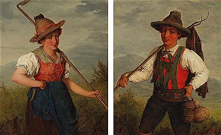Portrait of a Young Girl in Traditional Costume, and A Peasant on the Way to the Field (2) by Josef Buche - Auction record, sale price, and art valuation. Compare with similar artists and explore comparable artworks.