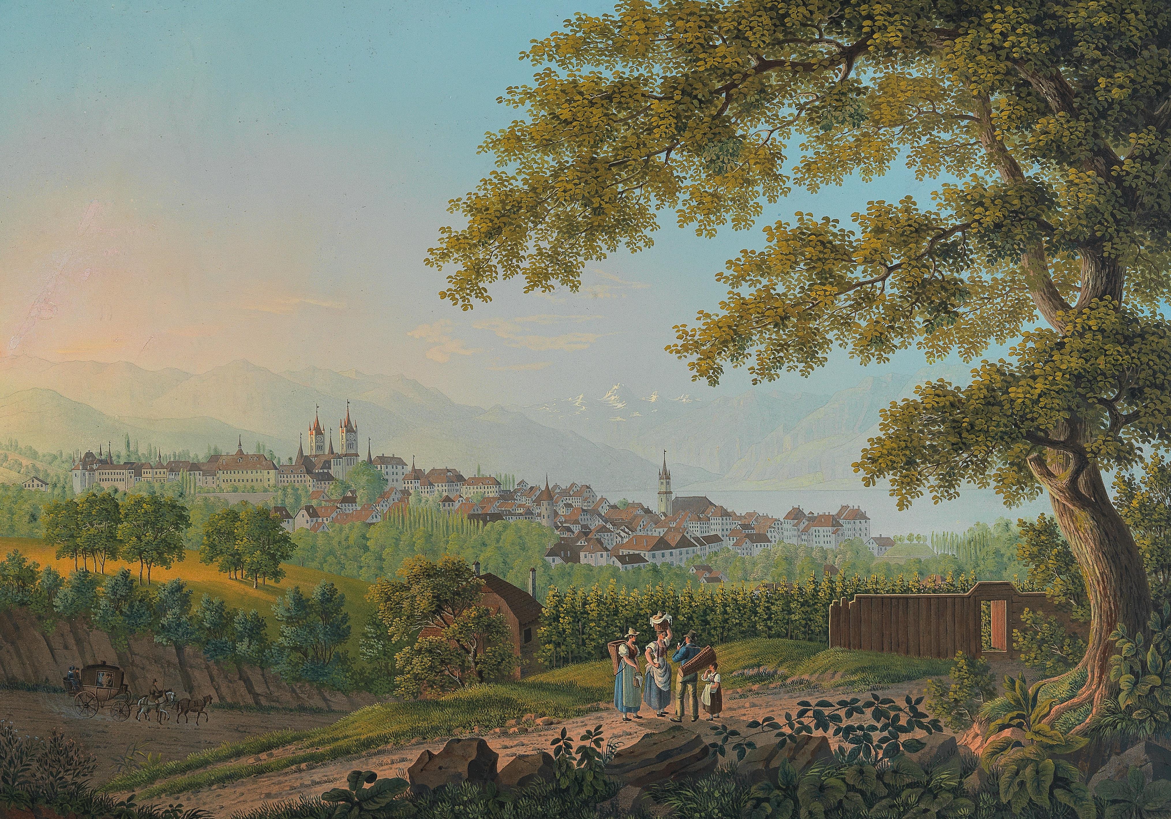View over Lausanne and Lake Geneva, Mont Blanc in the background by Johann Heinrich Bleuler II - Auction record, sale price, and art valuation. Compare with similar artists and explore comparable artworks.